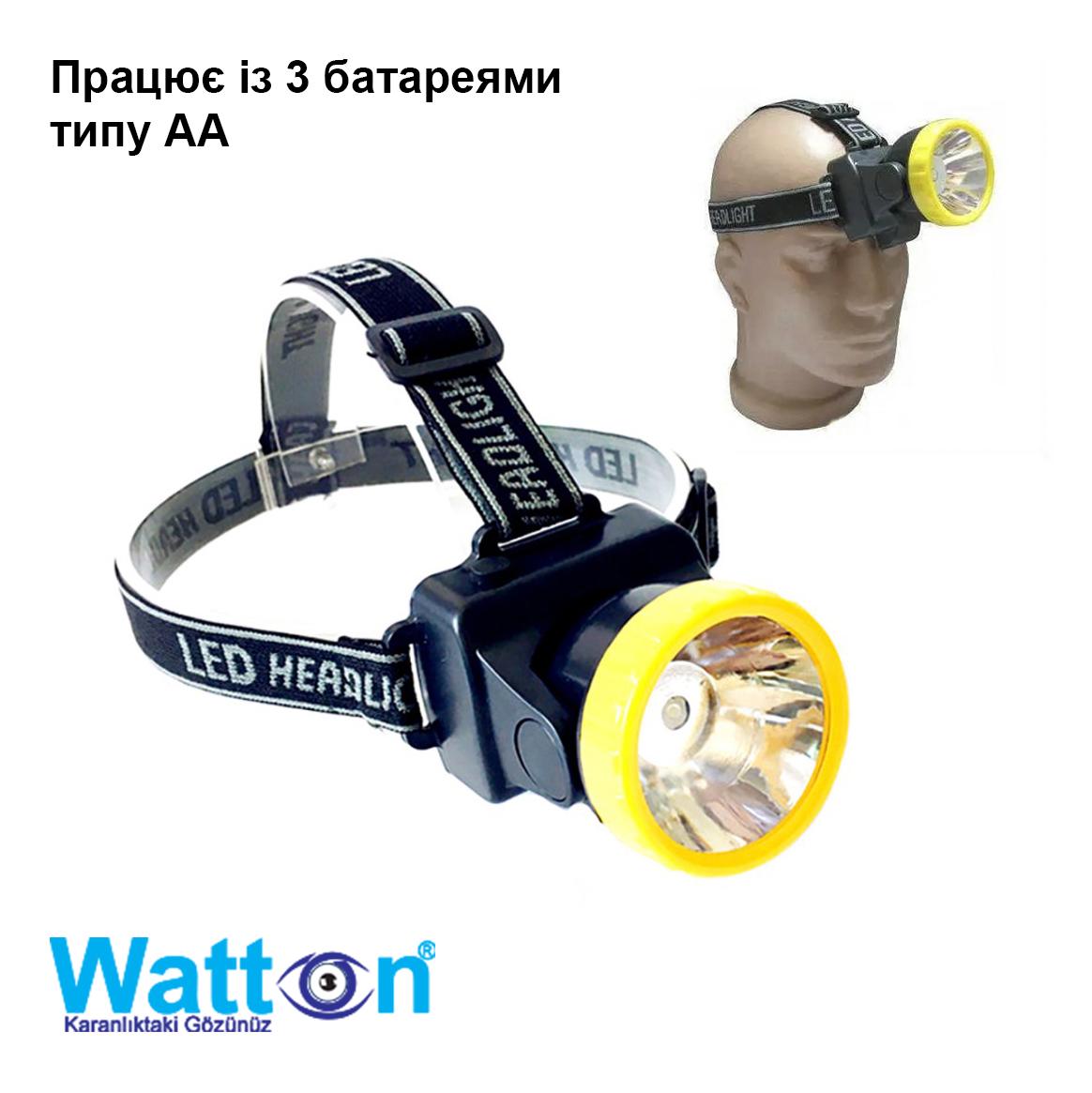 Ліхтар налобний універсальний Watton WT-027 50 м на батарейках ААА 5 W - фото 3 Ліхтар налобний універсальний Watton WT-027 50 м на батарейках ААА 5 W - фото 3