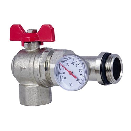 Кран шаровой FADO угловой с термометром 1" ВЗ (FD-KU30)