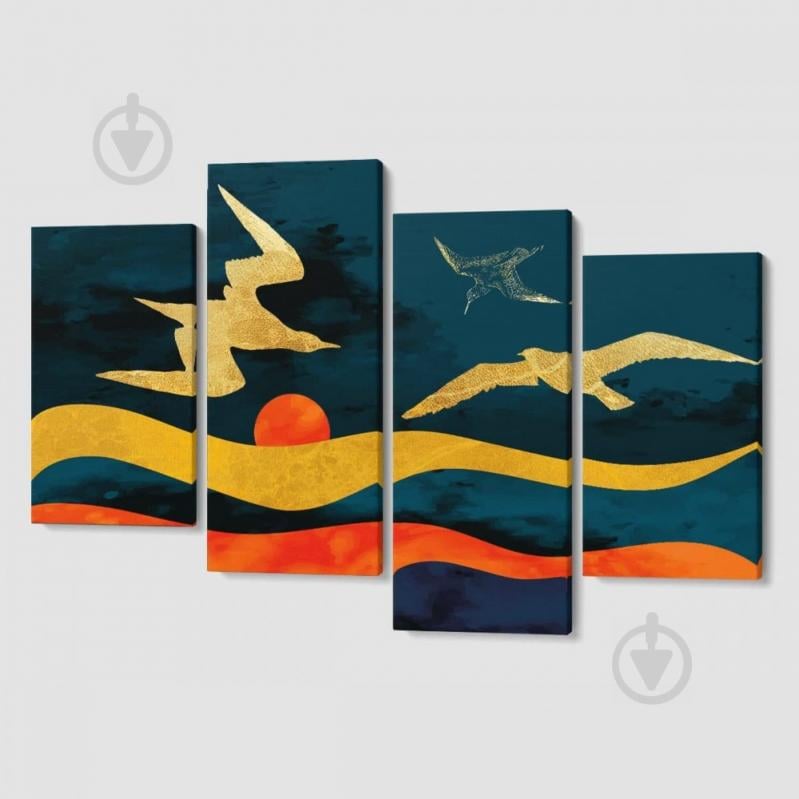 Модульна картина з чотирьох частин Malevich Store Птахи на заході сонця 129x90 см (MK412812)