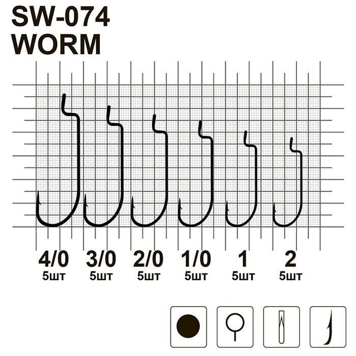 Крючки офсетные MiniMax Worm SW-074 №3/0 5 шт. - фото 3