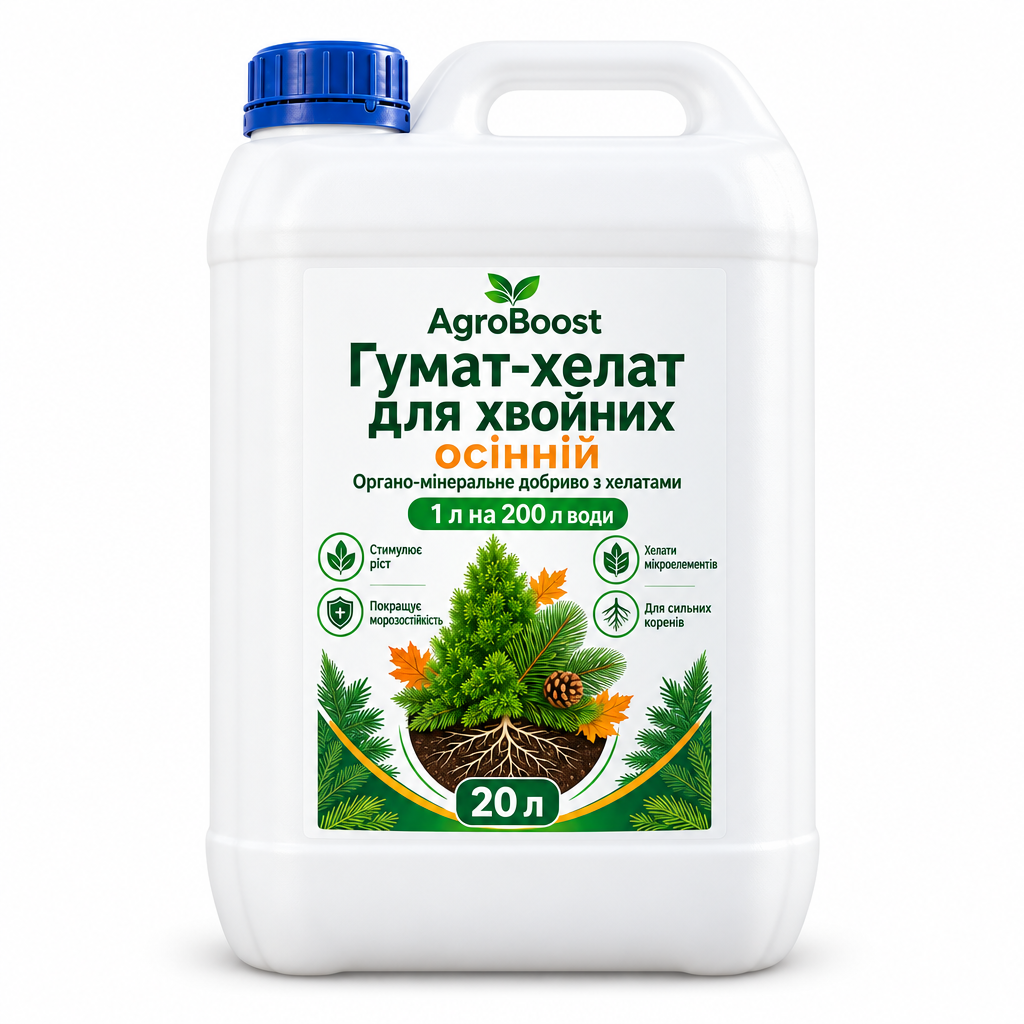 Удобрение для хвойных AgroBoost Гумат-хелат осенний жидкий от пожелтения туй и елей 20 л (38470547)
