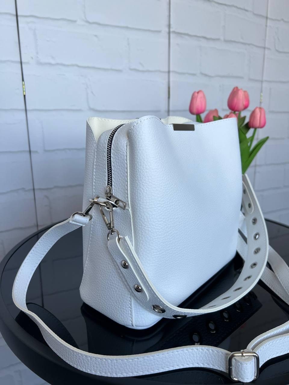 Сумка женская через плечо кросс-боди с двумя съемными ремнями из экокожи Белый - фото 5 Сумка женская через плечо кросс-боди с двумя съемными ремнями из экокожи Белый - фото 5