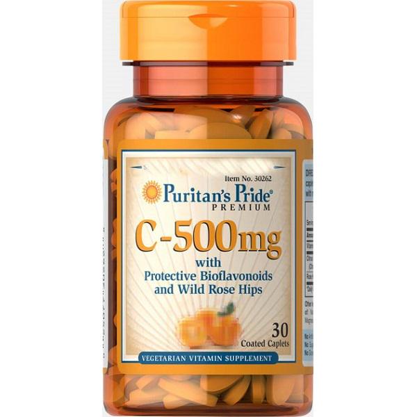 Витамин C Puritan's Pride Vitamin C-500 мг Protective Bioflavonoids and Wild Rose Hips 30 каплетов (000020524) Витамин C Puritan's Pride Vitamin C-500 мг Protective Bioflavonoids and Wild Rose Hips 30 каплетов (000020524)