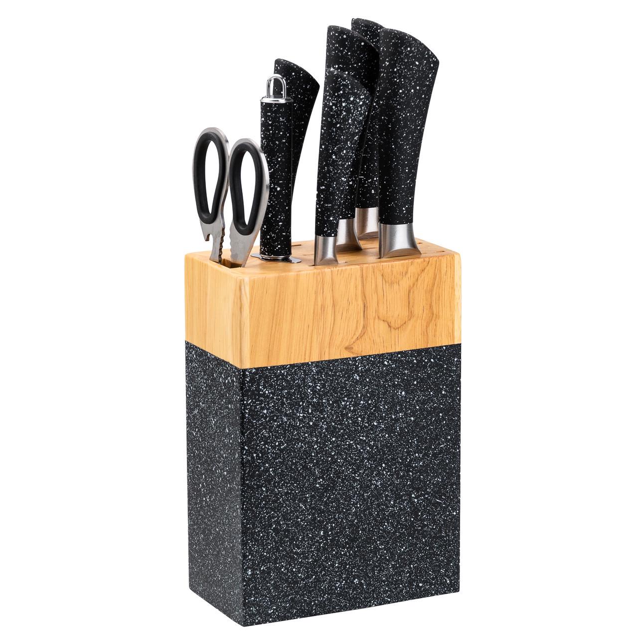 Набор кухонных ножей с ножницами и мусатом для кухни 5 шт. 33,5/30/31/24,5/21,5 см Черный - фото 5 Набор кухонных ножей с ножницами и мусатом для кухни 5 шт. 33,5/30/31/24,5/21,5 см Черный - фото 5