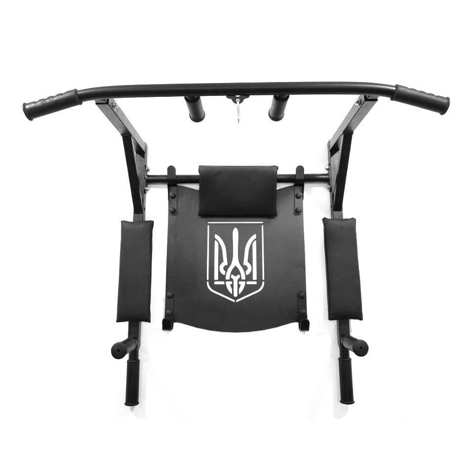 Турнік-бруси SAB настінний розбірний з гумовими ручками/гербом та адаптивною спинкою для преса Чорний (0072)