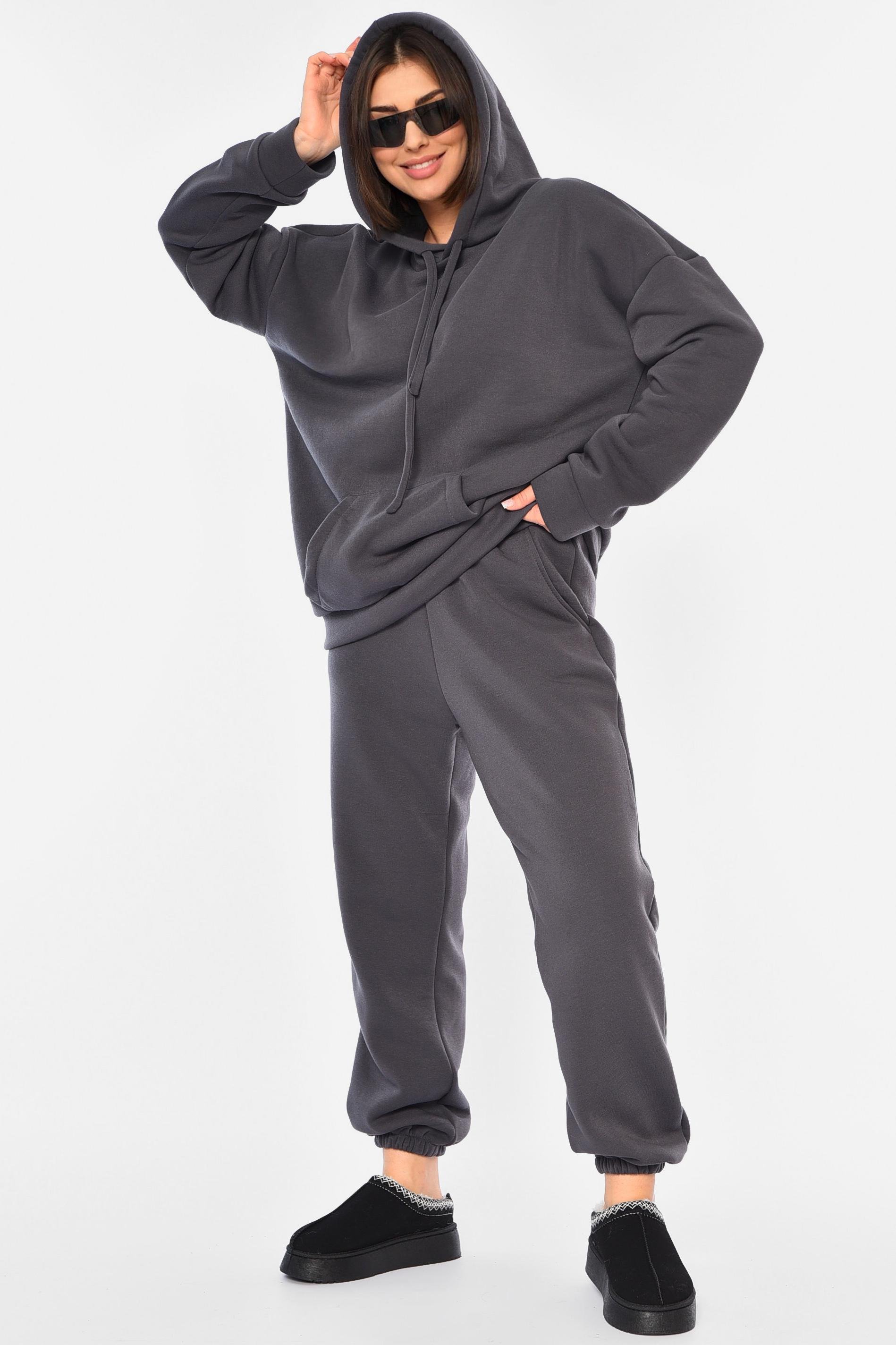 Спортивний костюм жіночий батальний на флісі р. 54 Темно-сірий (194372)