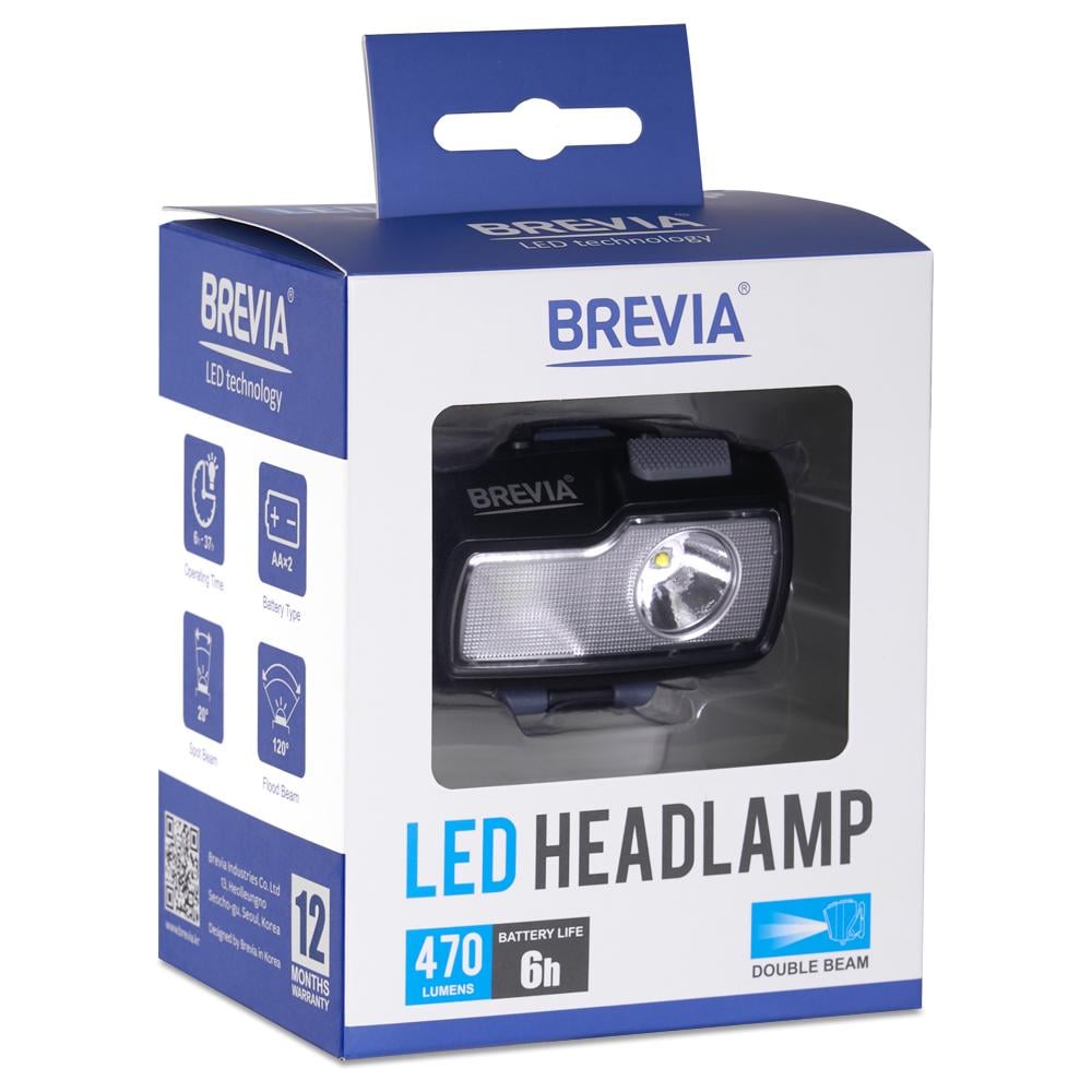 Ліхтар налобний Brevia 470Lm, 4 режими, 2xAA, IP64 - фото 7