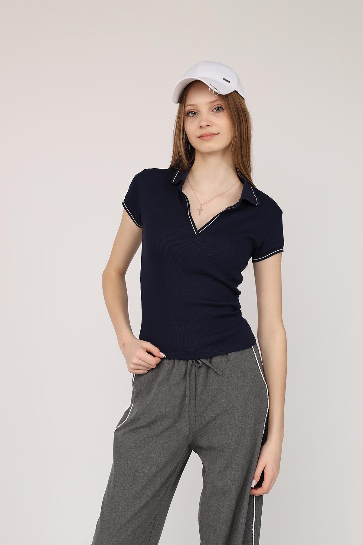 Футболка поло женская ЦБ-00272227 р. 48 Синий (SKT001050789)