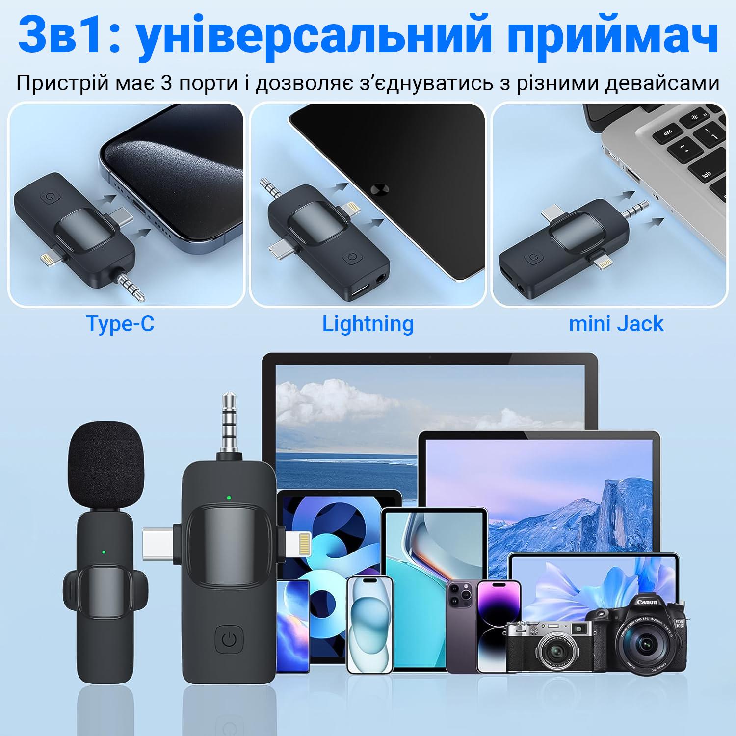 Петличка беспроводная Savetek P29 3в1 Lightning/Type-C/miniJack для смартфона/ноутбука/планшета - фото 11
