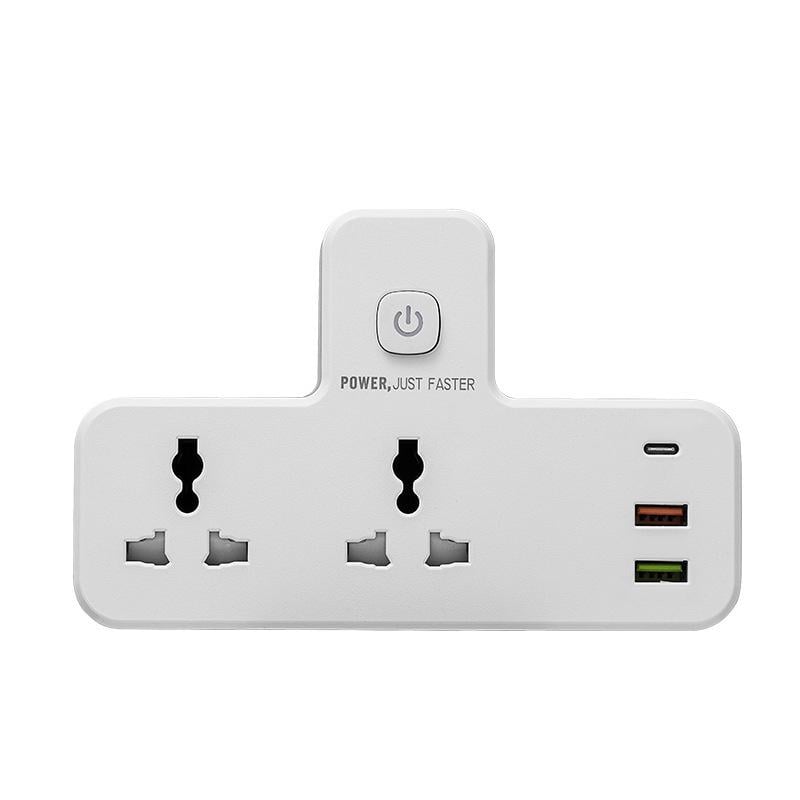 Розетка двойная с USB-A/2,4A и Type-C зарядкой выключателем и ночником 2500W 10 А 220V (LD-2311)