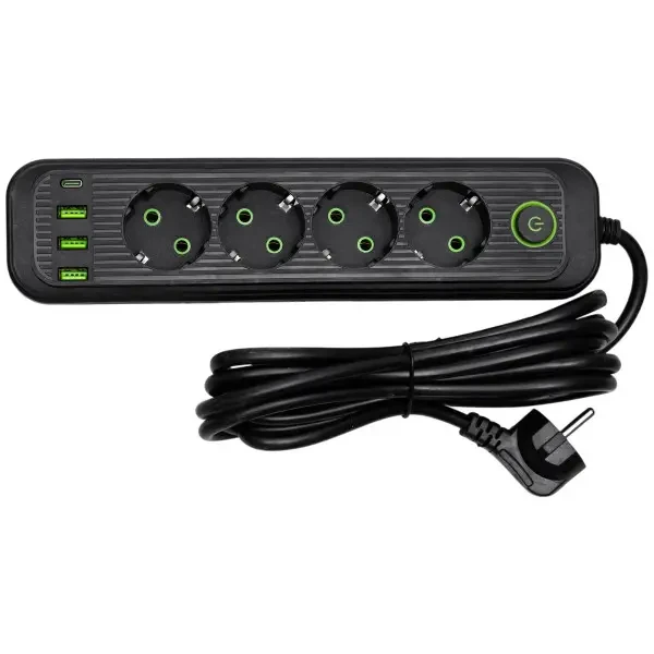 Фильтр-удлинитель сетевой 4 розетки 3 USB-A 1 Type-C кабель 3 м Черный