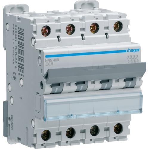 Автоматический выключатель Hager 0.5A 25kA 4 полюса тип C NRN400 (13828)