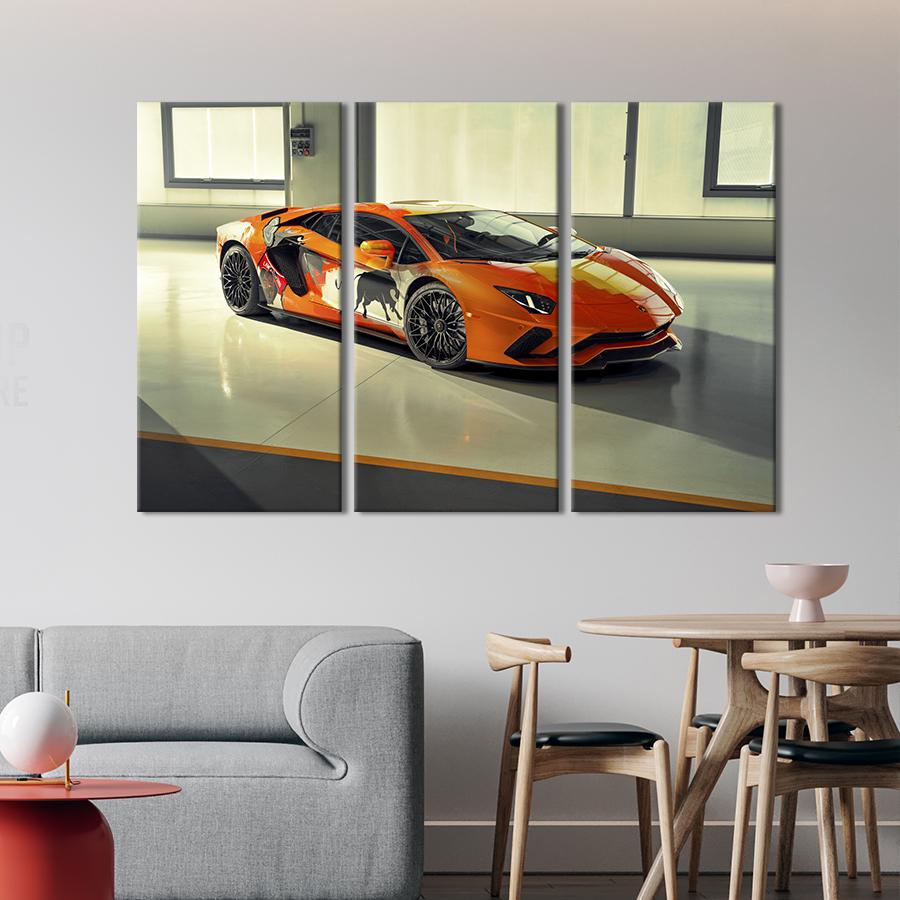 Картина на холсте триптих Стильный дизайн Lamborghini Aventador 78x48 см (1333-31)