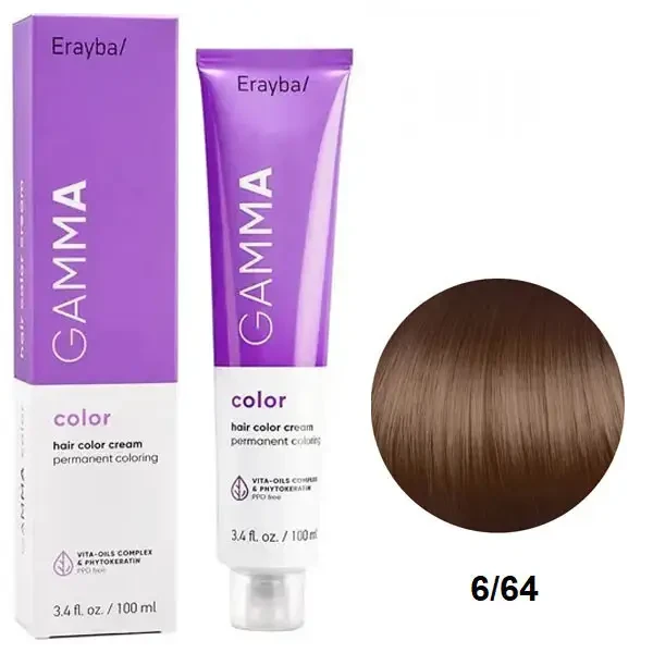 Фарба для волосся перманентна Erayba Gamma Color Cream 6/64 Темний коричнево-мідний блонд 100 мл