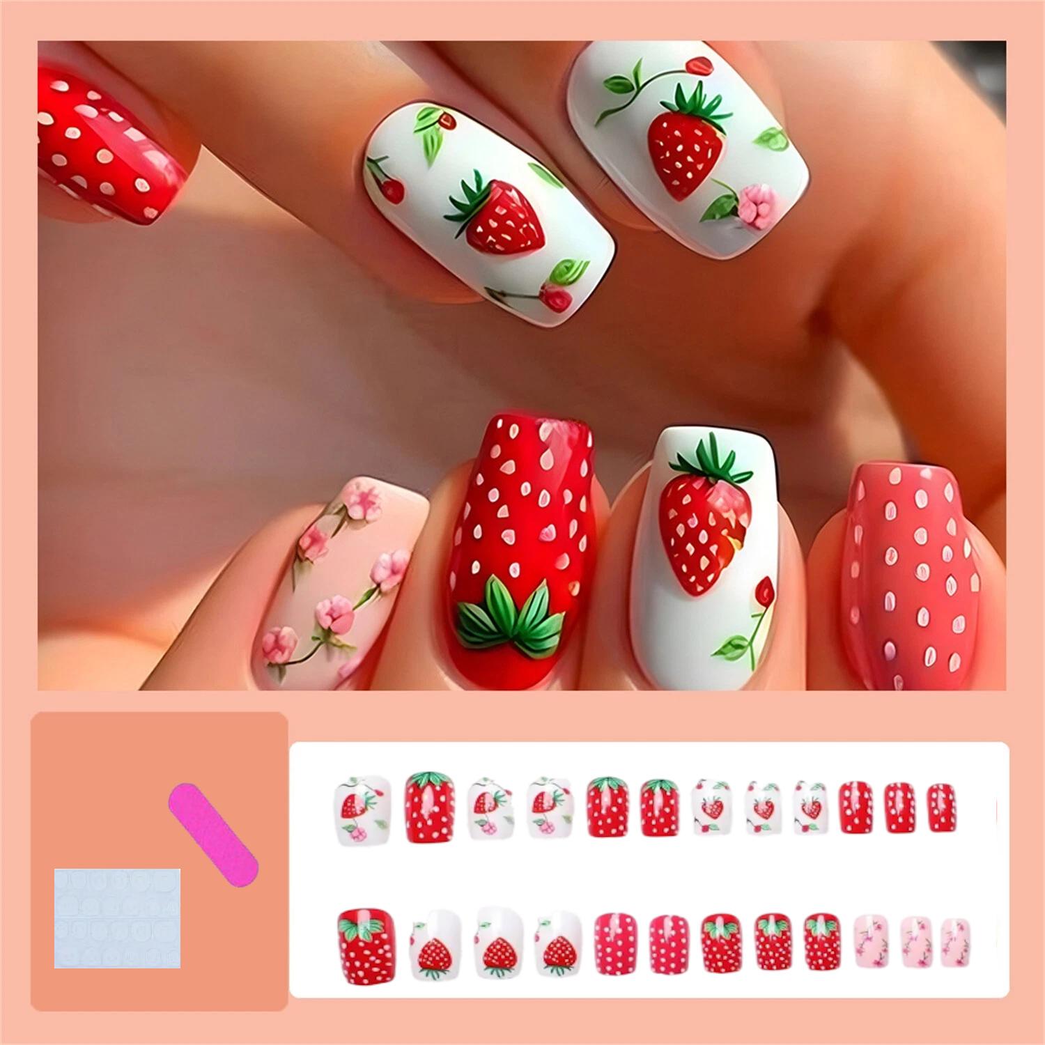 Накладні нігті Полуничка квадрат з клейовими пластинами 24 шт. Різнокольоровий (2689612506) - фото 8 Накладні нігті Полуничка квадрат з клейовими пластинами 24 шт. Різнокольоровий (2689612506) - фото 8