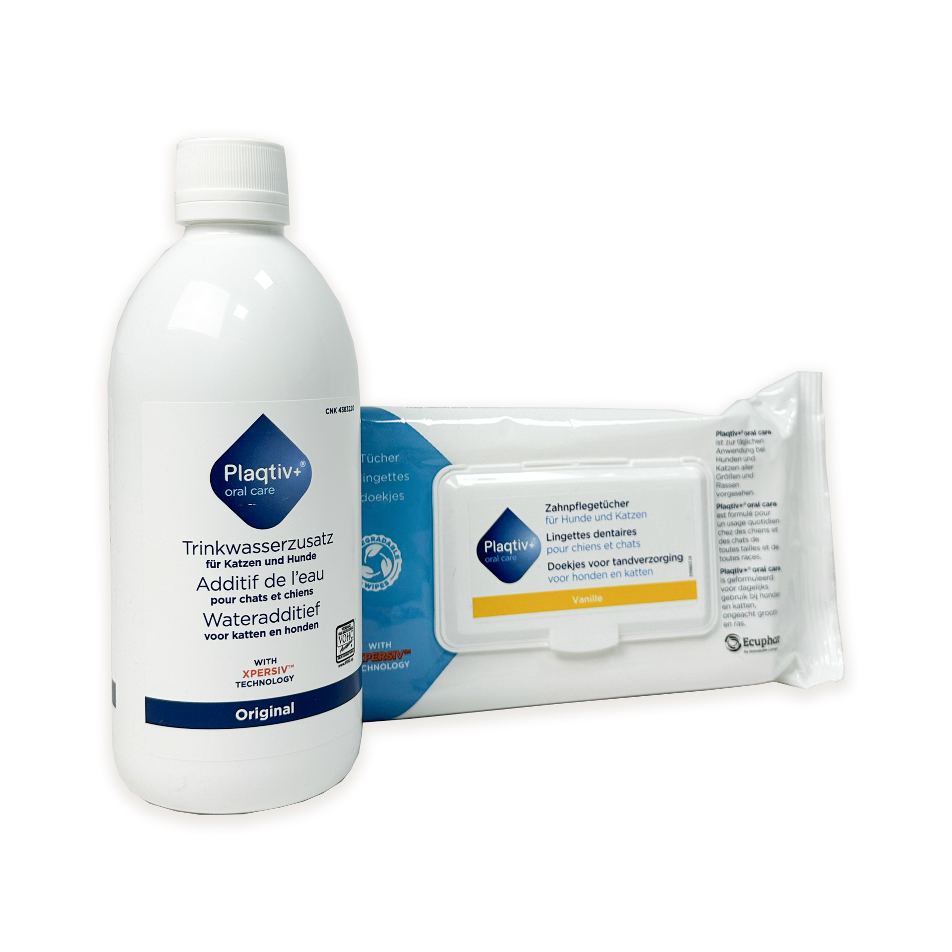 Набор для ухода за пастью животных Средство Plaqtivplus Water Additive 500 мл/Салфетки Plaqtivplus Dental Wipes 64 шт. (38065143)