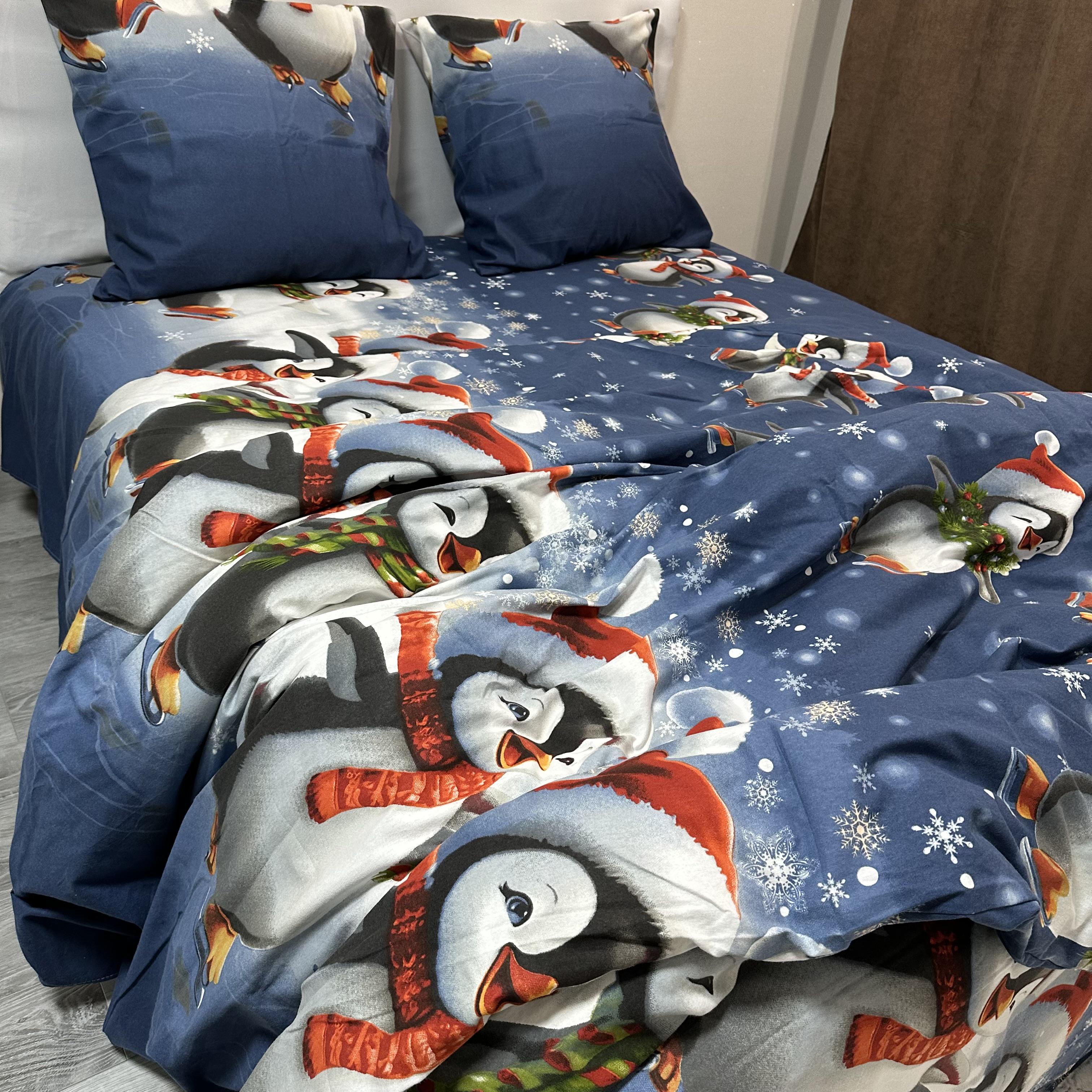 Комплект постільної білизни байкова Зимовий євро Синій (байка 6-3)