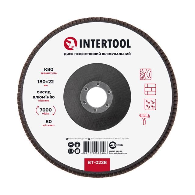 Диск шліфувальний пелюстковий Intertool 180x22 мм зерно K80 (BT-0228) - фото 1