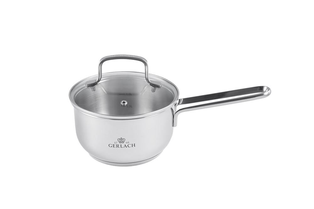 Ківш з кришкою Gerlach Simple з мірною шкалою та паровипуском нержавіюча сталь 16 см 1,5 л (2015284725)
