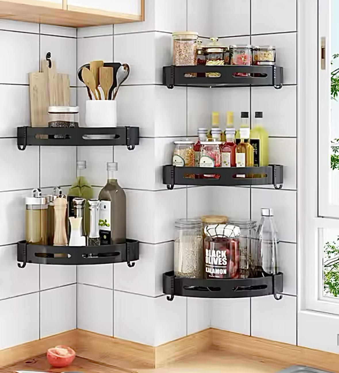 Полка угловая Wuke лофт самоклеящаяся в ванную комнату на стену пластиковая Черный - фото 4 Полка угловая Wuke лофт самоклеящаяся в ванную комнату на стену пластиковая Черный - фото 4