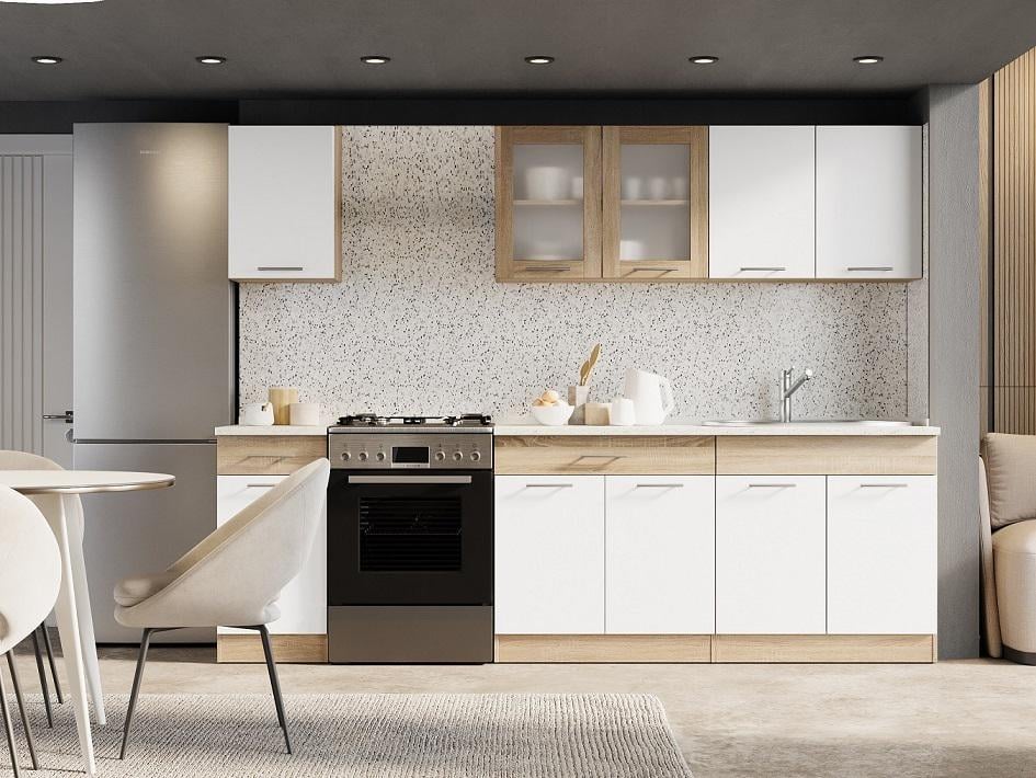 Готова кухня Еверест Еко №6 без стільниці без мийки 2,5 м/2,6 м Дуб Сонома/Білий (09104) - фото 1 Готова кухня Еверест Еко №6 без стільниці без мийки 2,5 м/2,6 м Дуб Сонома/Білий (09104) - фото 1