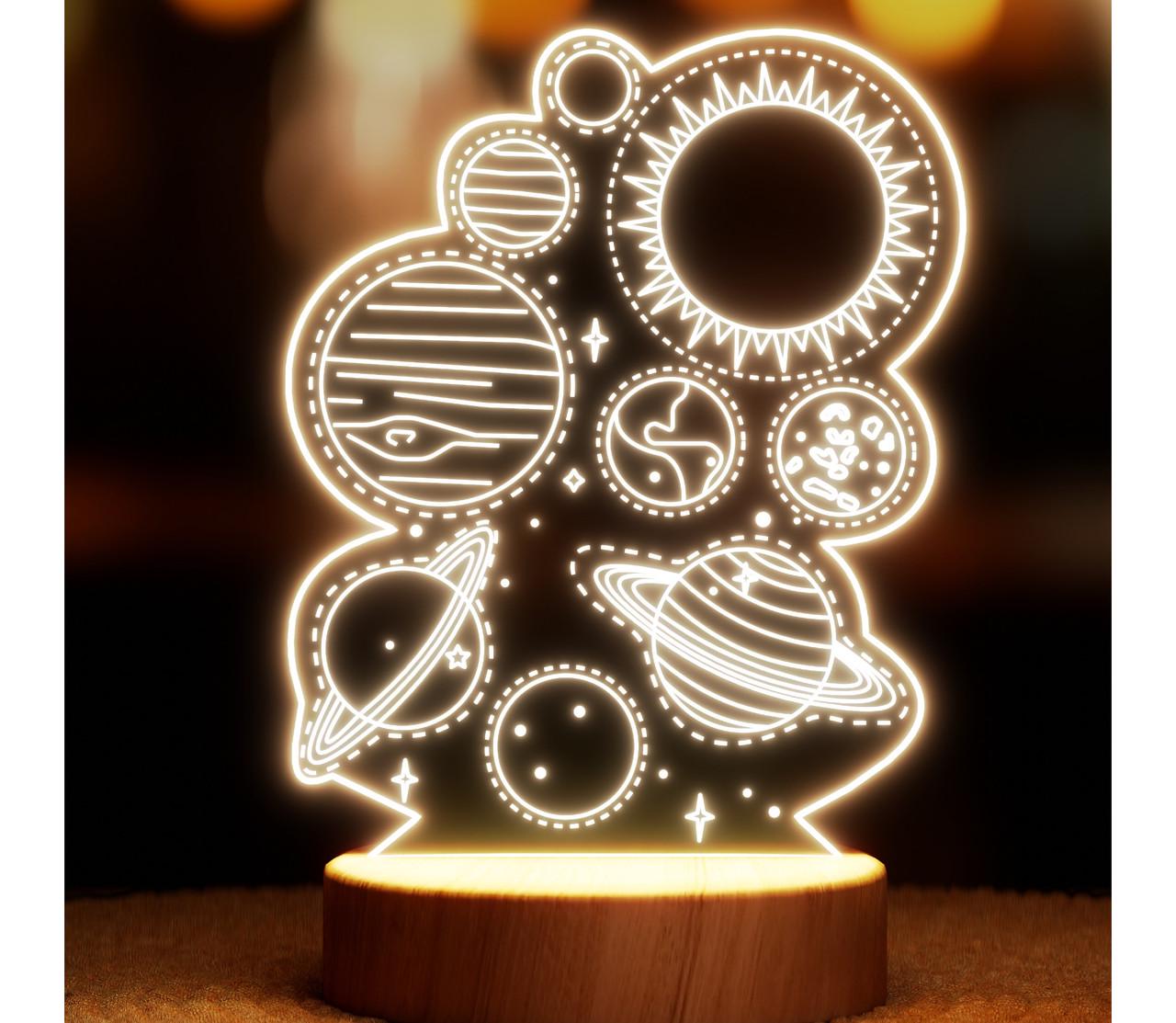 Нічник-світильник Lampic Планети USB дерево/акрил 15х23 см Жовтий (32377407)