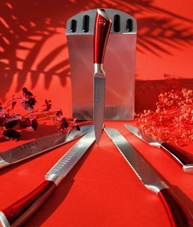 Набір ножів Edenberg із нержавіючої сталі на підставці 6 пр. (EB-11002) Червоний - фото 4