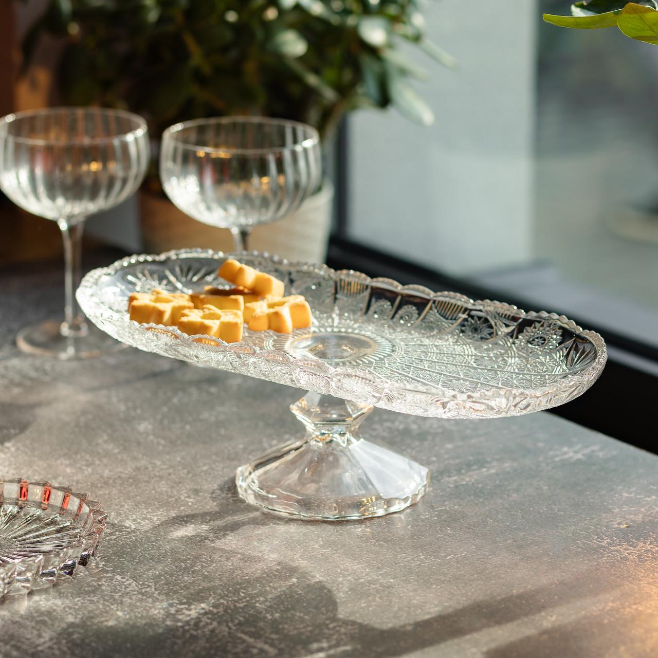 Фруктовниця скляна на ніжці 33,5х15х10 см