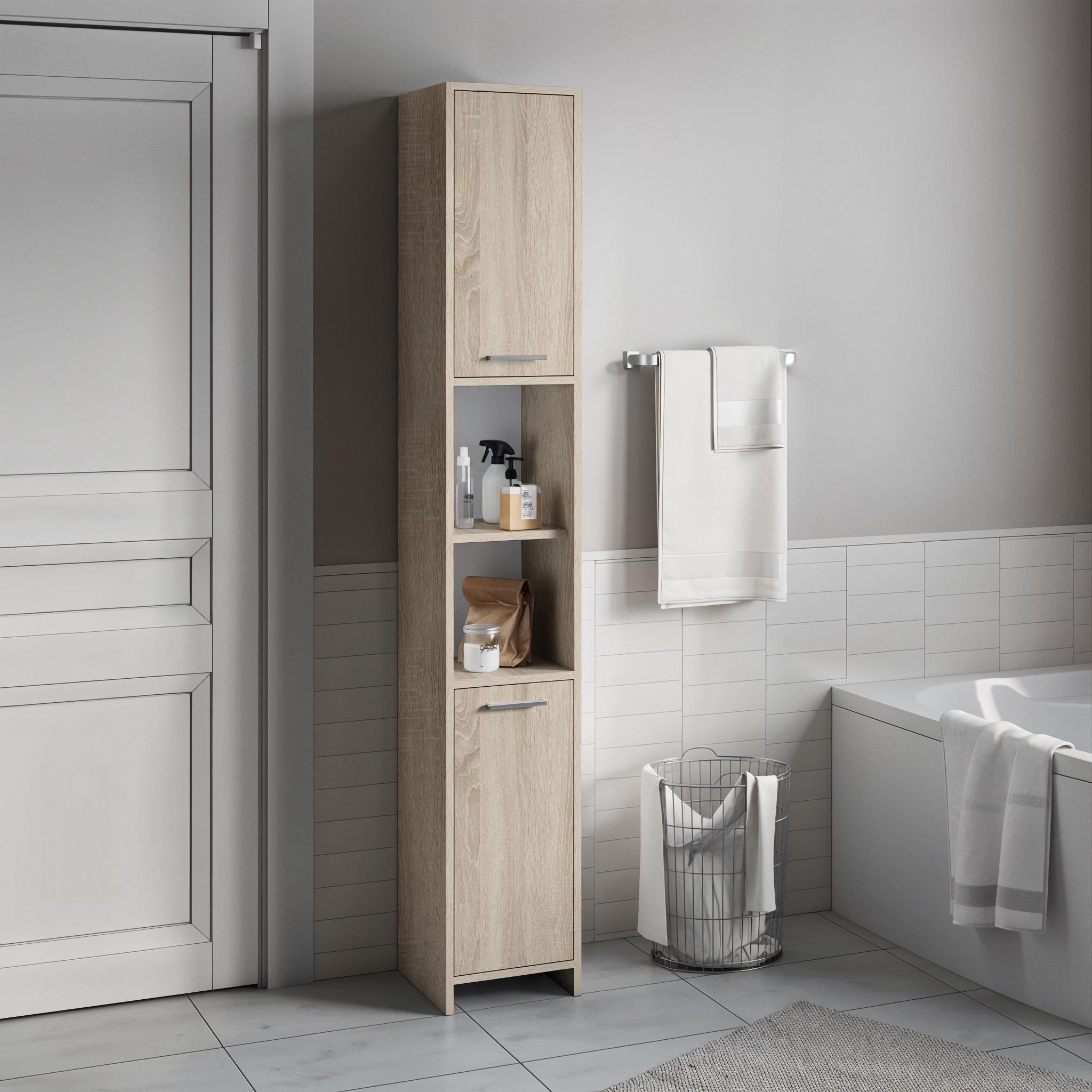 Шафа-пенал для ванної з дверцятами та полицями GT-5 300х300х1900 мм Дуб Сонома
