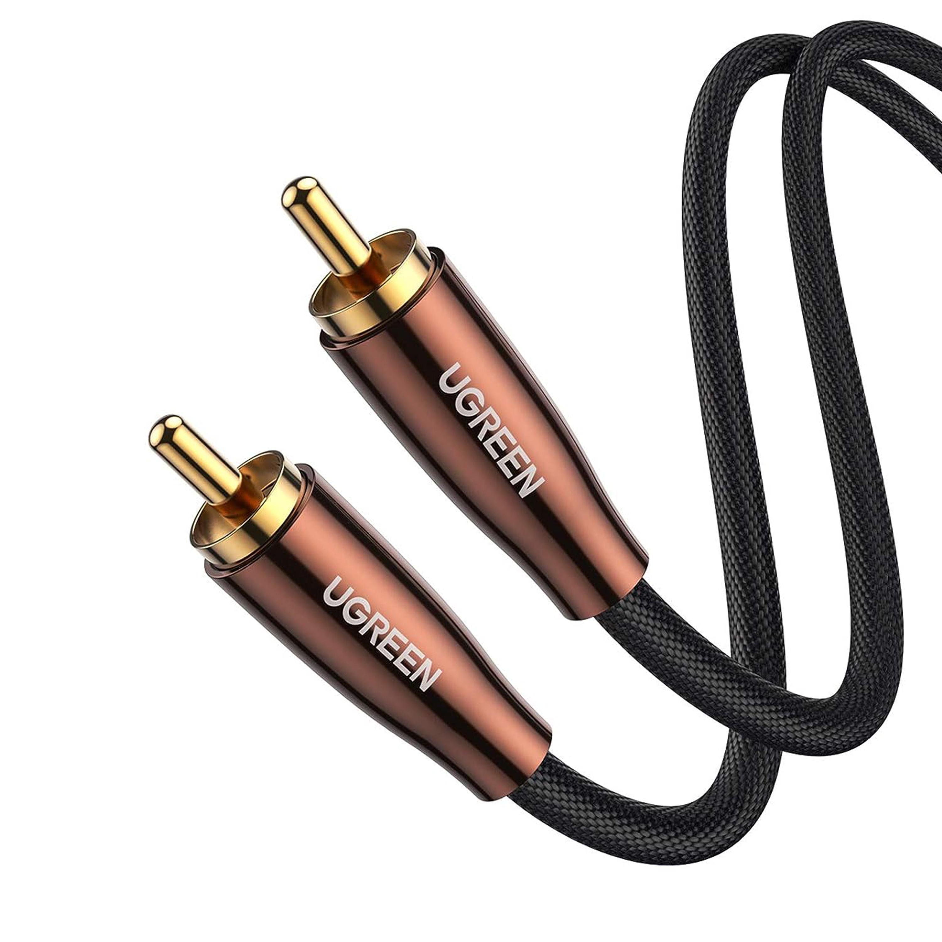 Кабель UGREEN RCA-RCA Коаксіальний Аудіо стерео S/PDIF Hi-Fi 5.1 Dolby нейлонове обплетення 1 м Чорний (70684)