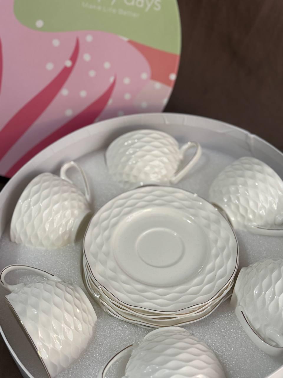 Чайный сервиз Elisey Хрустальная грань керамическая 230 мл 12 предметов Белый (9292-020) - фото 2 Чайный сервиз Elisey Хрустальная грань керамическая 230 мл 12 предметов Белый (9292-020) - фото 2