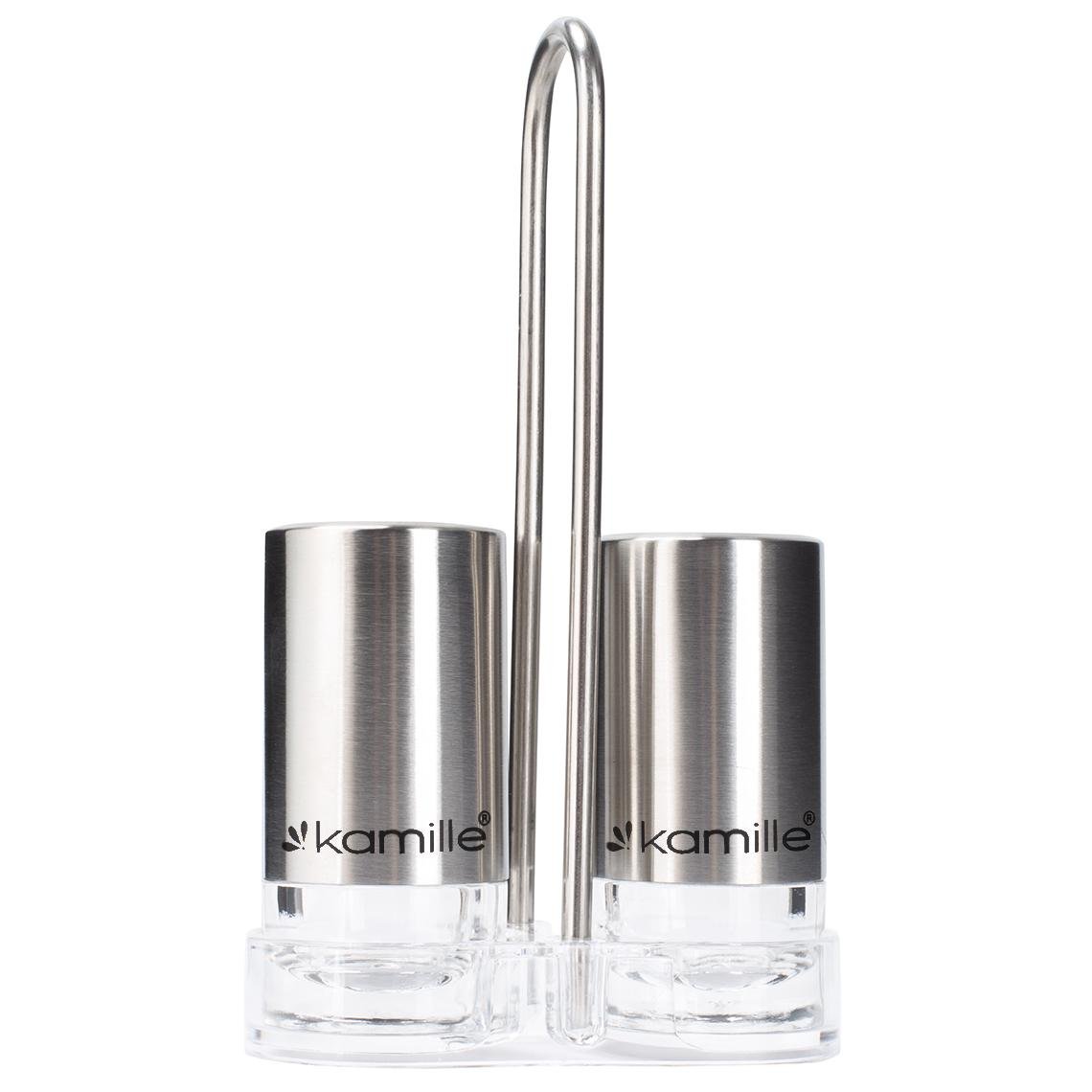 Набор емкостей для хранения специй Kamille KM-7054 из нержавеющей стали и стекла на подставке 10х17 см Стальной (150-84-7054)