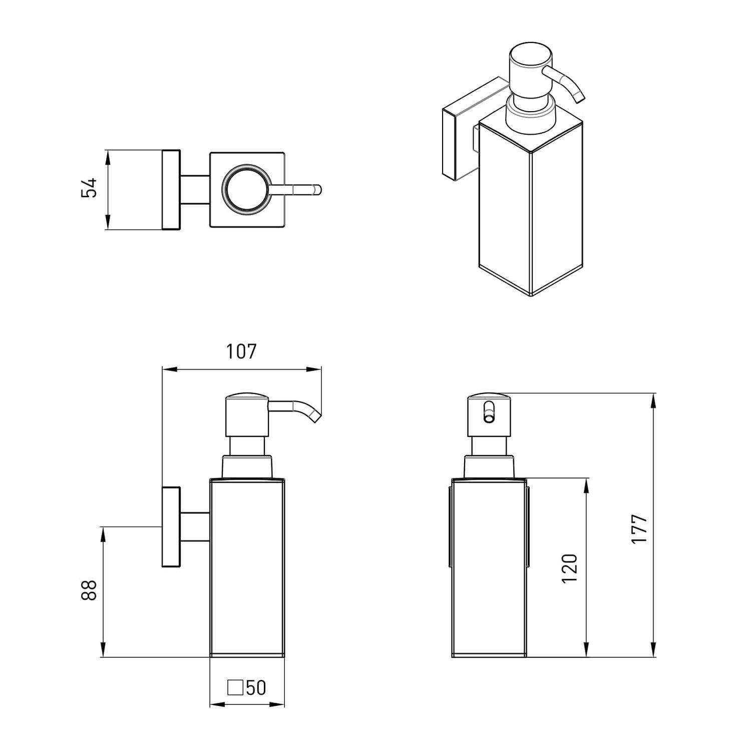 Дозатор для жидкого мыла VOLLE Cuadro 2536.230201 настенный Хром (ANT-80916) - фото 2 Дозатор для жидкого мыла VOLLE Cuadro 2536.230201 настенный Хром (ANT-80916) - фото 2