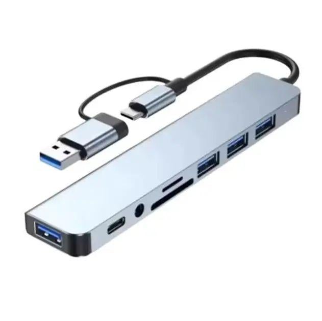 Хаб мультифункциональный 7 портов алюминиевый HDTV/PD/USB 3.0/SD/TF/Type-C 138x11x30 мм 7в1 (opt-104942)