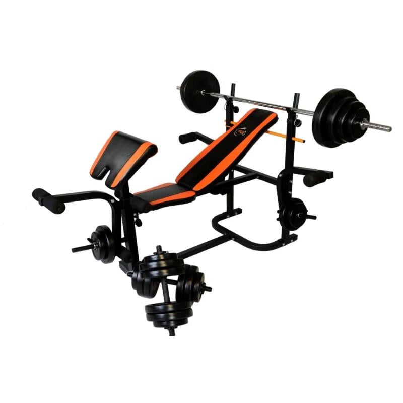 Спортивна лава зі стійками WCG тренажер для ніг/батерфляй/приставка Скотта/штанга/гантелі 62 кг (020)