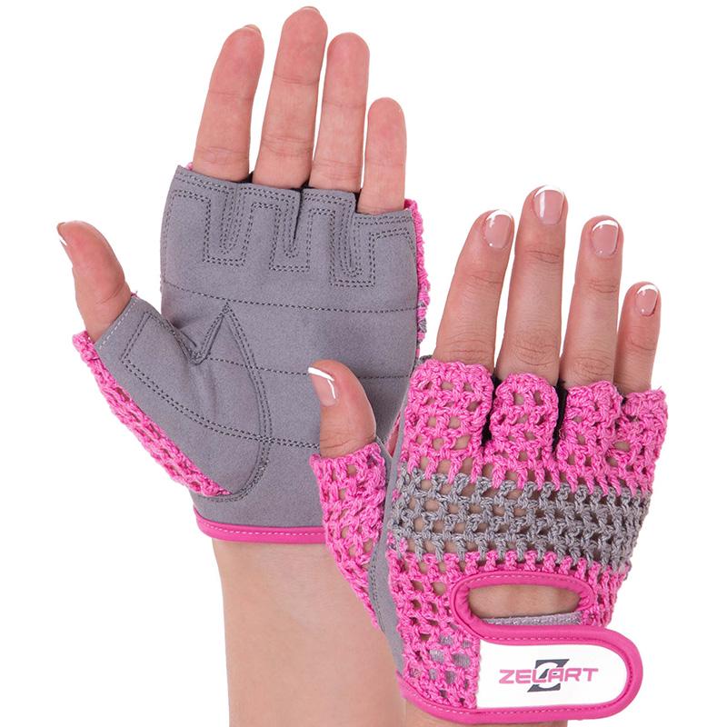 Рукавички для фітнесу жіночі Zelart SB-161954 M Рожевий/Сірий (07363075)