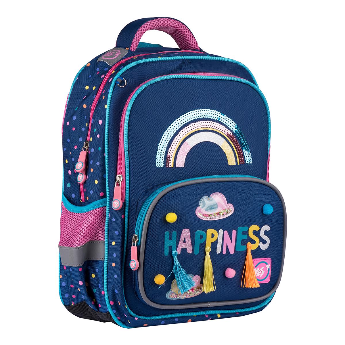 Школьный рюкзак подростковый YES S-72 Happiness с ортопедической спинкой Синий
