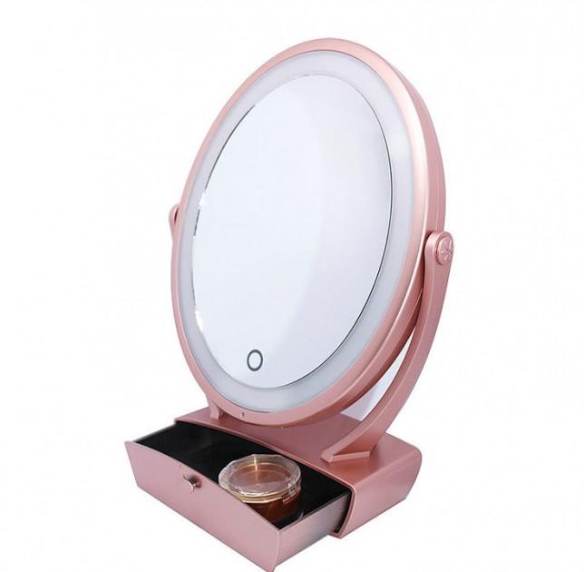 Зеркало настольное SUNROZ Mirror для макияжа x5 2в1 Розовое золото (SUN2013)