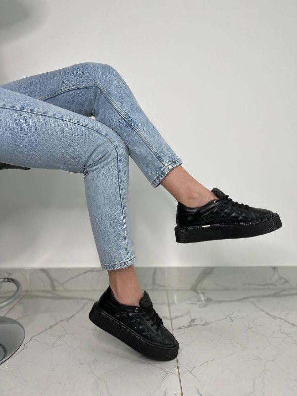 Кеды женские кожаные стеганные р. 37 Черный (8525/37)