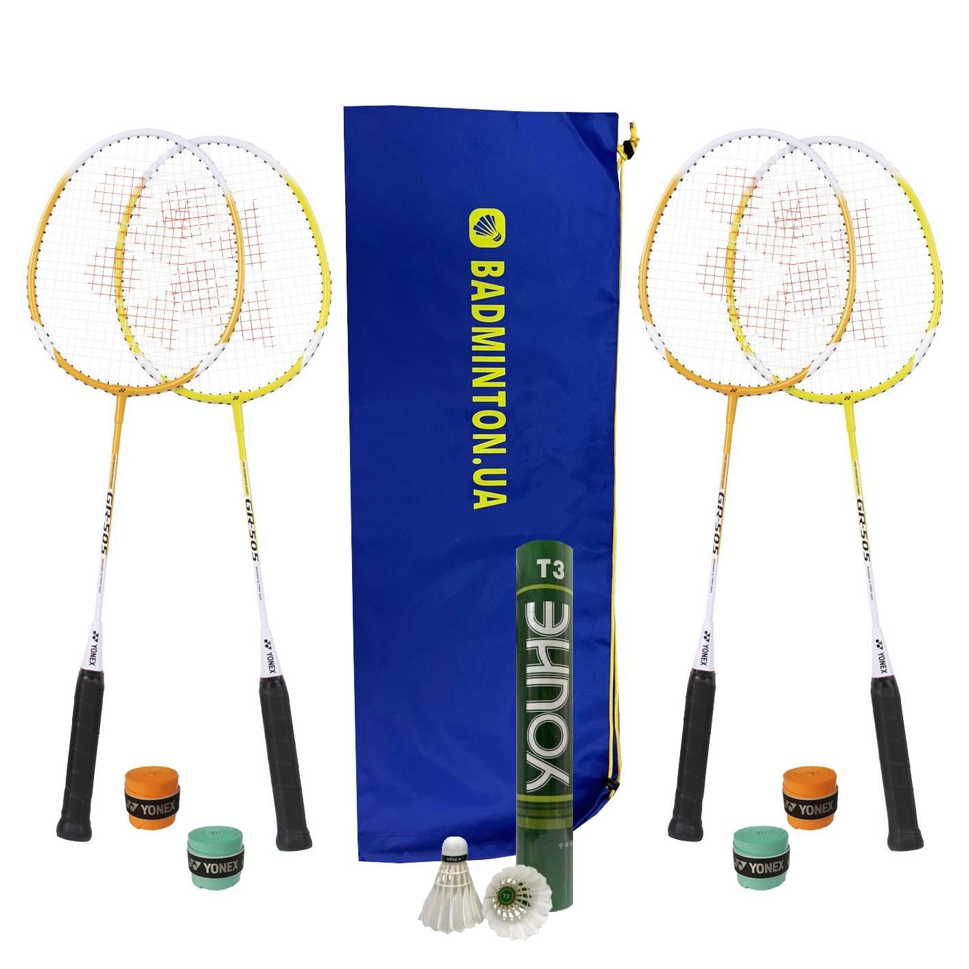 Набор для бадминтона Yonex Family Fun 4 ракетки/12 перьевых воланов/4 намотки/мешок (BDSETYXFF)