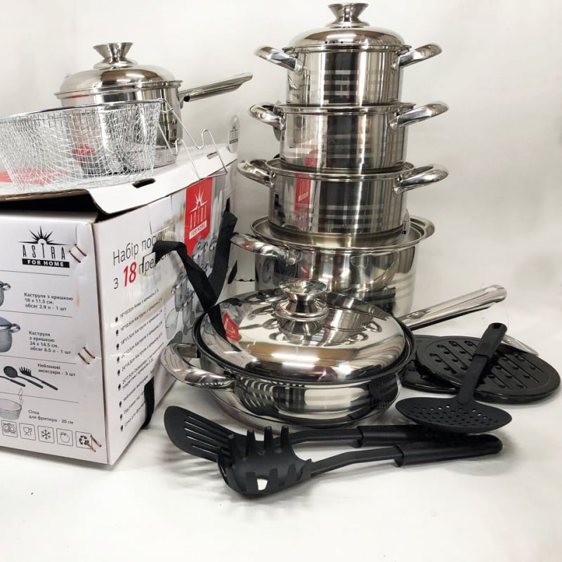 Набор посуды ASTRA A-2518 из нержавеющей стали 18 шт. (tf4521) - фото 12 Набор посуды ASTRA A-2518 из нержавеющей стали 18 шт. (tf4521) - фото 12