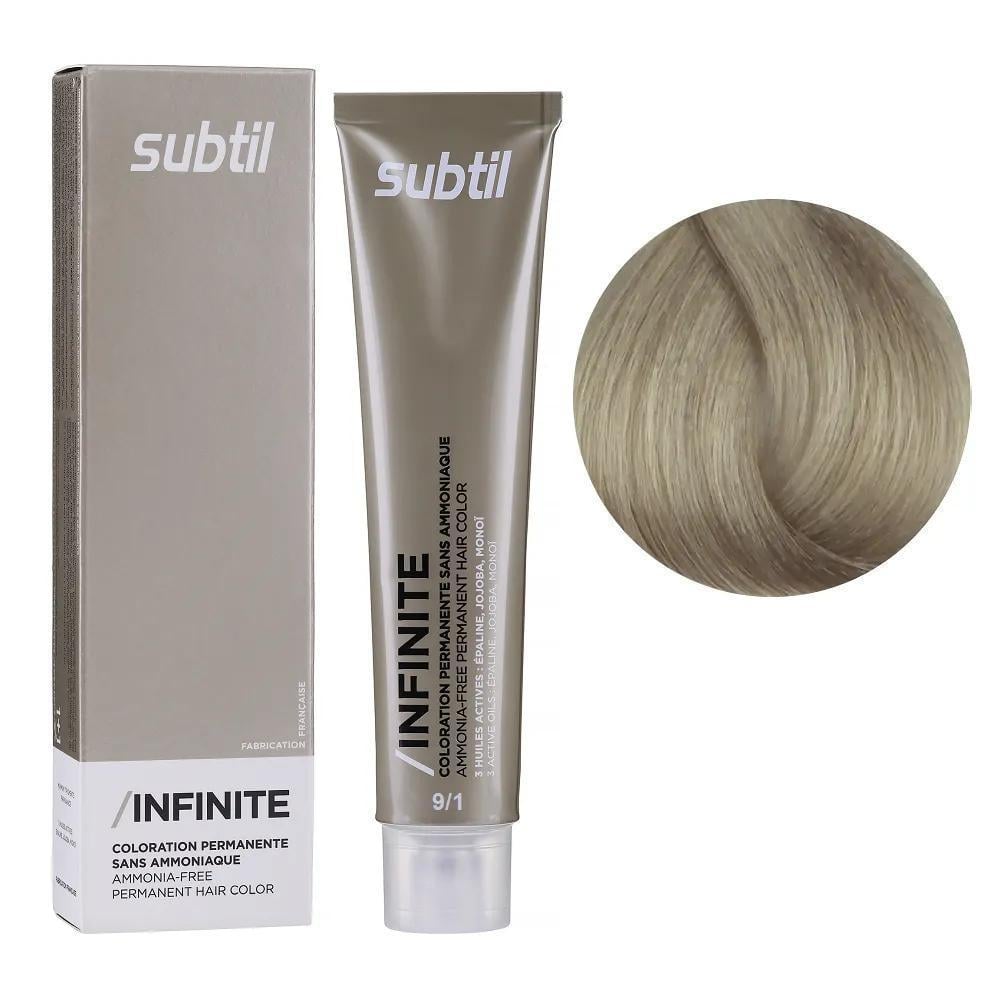 Крем-фарба безаміачна для волосся Subtil Infinite Permanent Hair Color 9.1 Дуже світлий попелястий блондин 60 мл