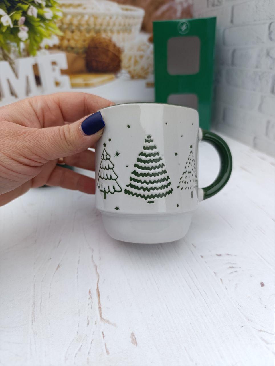 Набір чашок новорічних Limited Edition кераміка 2 шт. 320 мл Білий з зеленим (TRSC-BH5019) - фото 5 Набір чашок новорічних Limited Edition кераміка 2 шт. 320 мл Білий з зеленим (TRSC-BH5019) - фото 5