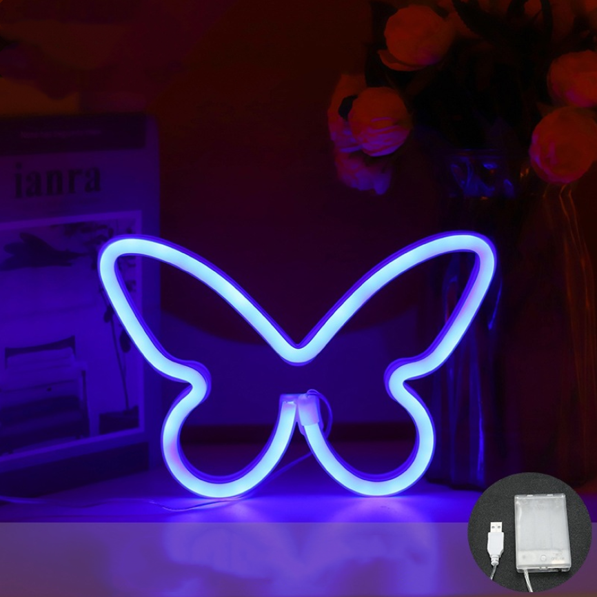 Неоновый светильник настенный Бабочка на батарейках/USB 15,4x22,6 см Синий