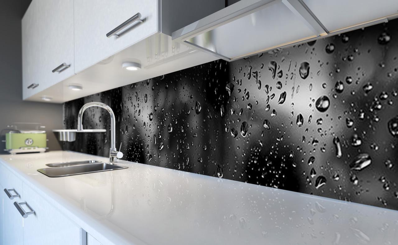 Кухонный фартук Капли дождя на стекле из самоклеющейся виниловой пленки 65х250 см Серый
