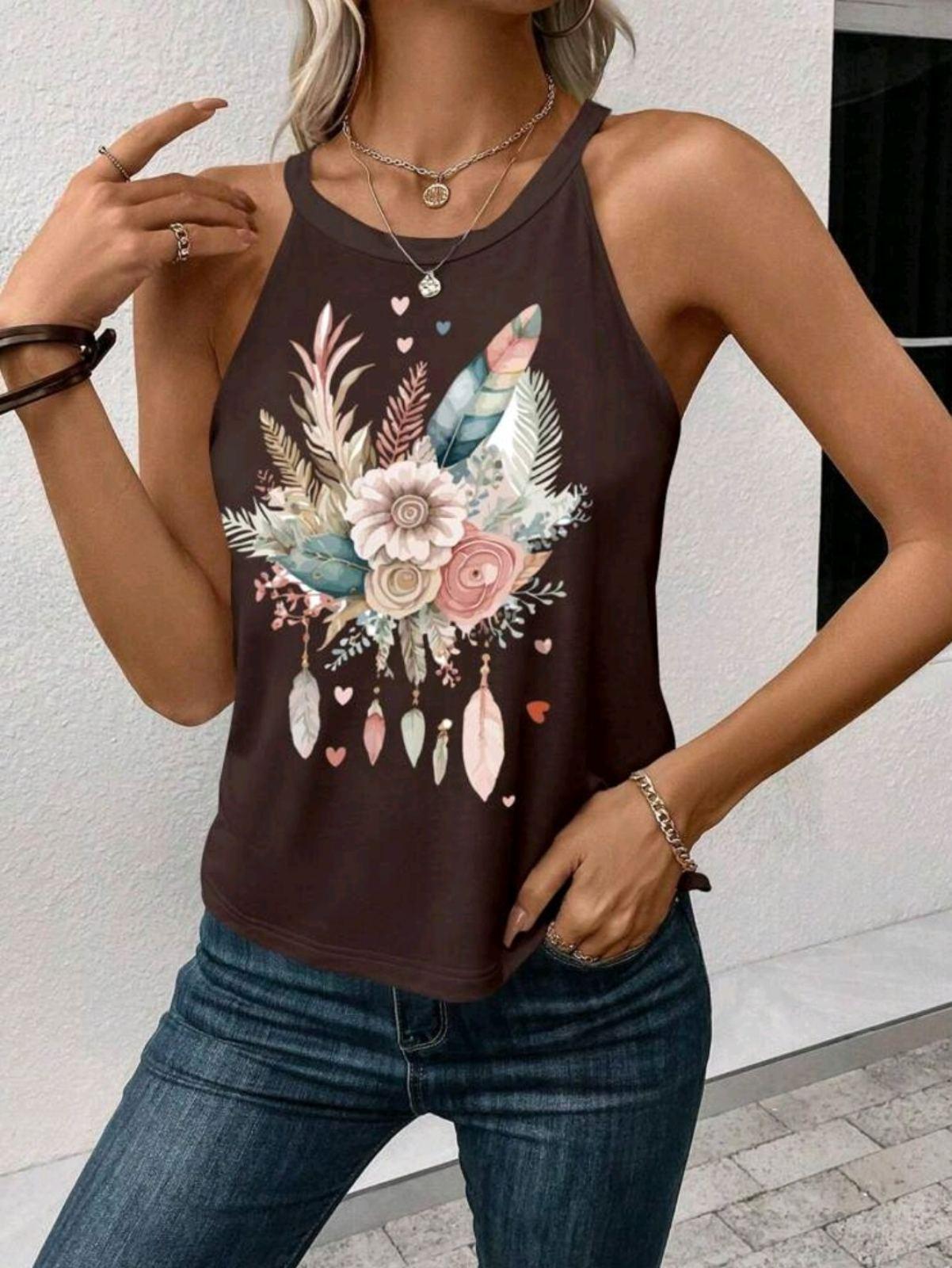 Майка женская Floral Feather Heart Pattern S/M Коричневый (27319182)