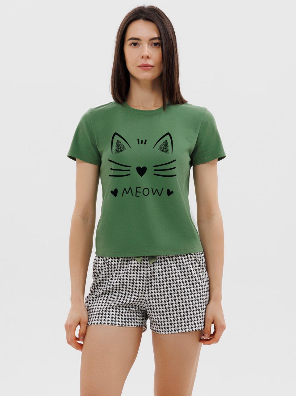 Піжама жіноча Roksana футболка/міні-шортики XL Зелений/Білий (1759/16174)