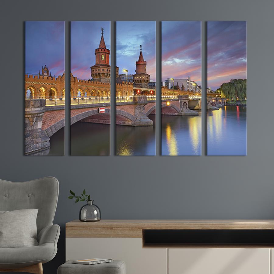 Модульная картина из 5 частей на холсте Огни моста Обербаумбрюкк 132x80 см (344-51)