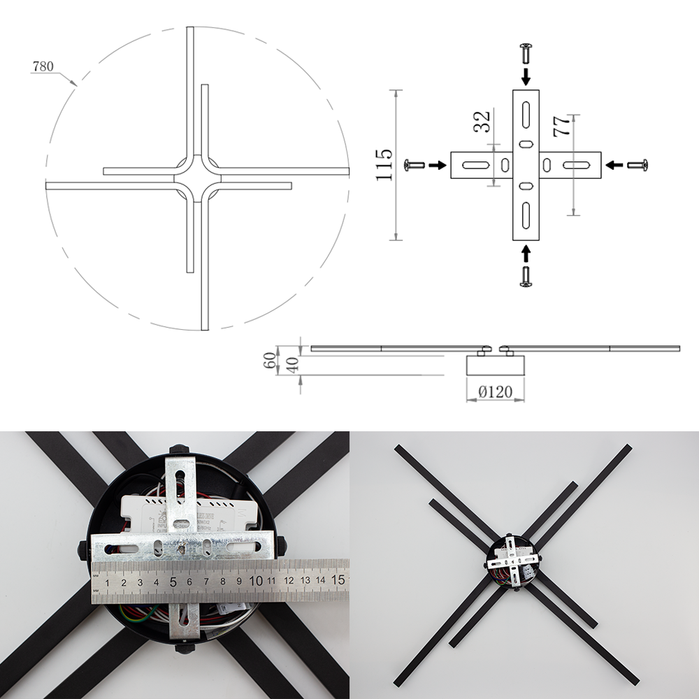 Люстра керована світлодіодна ESLLSE ESTA 70 Вт 4DL 780x60 мм Чорний (10611) - фото 6