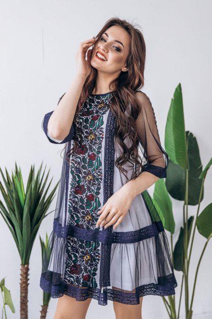 Платье-вышиванка Скиба СК6752 с рукавом р. 44 Синий